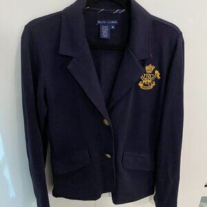Vintage Ralph Lauren Navy Knit Blazer Cardigan with Gold Crest -Size M